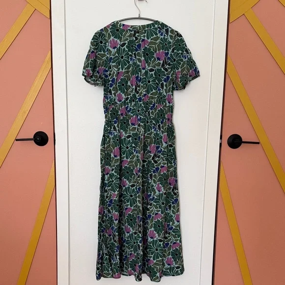 Marine Layer Annika Dress Floral Green and Purple Midi S Small - Picture 4 of 6